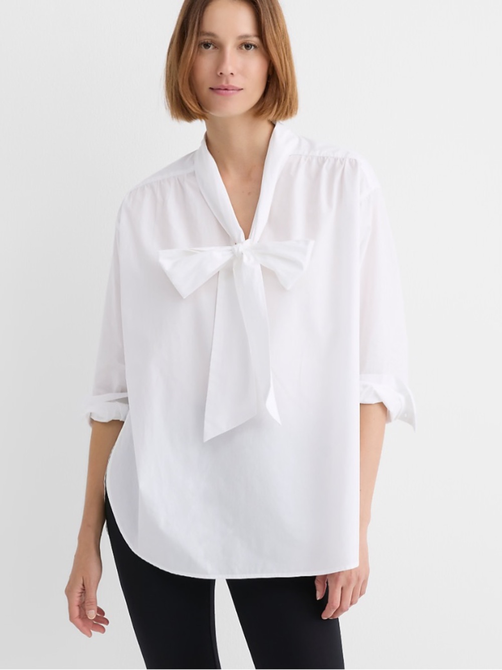 LOFT Bow Poplin Tunic Blouse